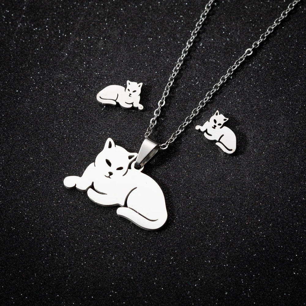 Stainless Steel Jewelry Sets For Women Necklace And Earing Anime Cute Cartoon Bow Mouse Chain Necklace Choker Desinger Charms