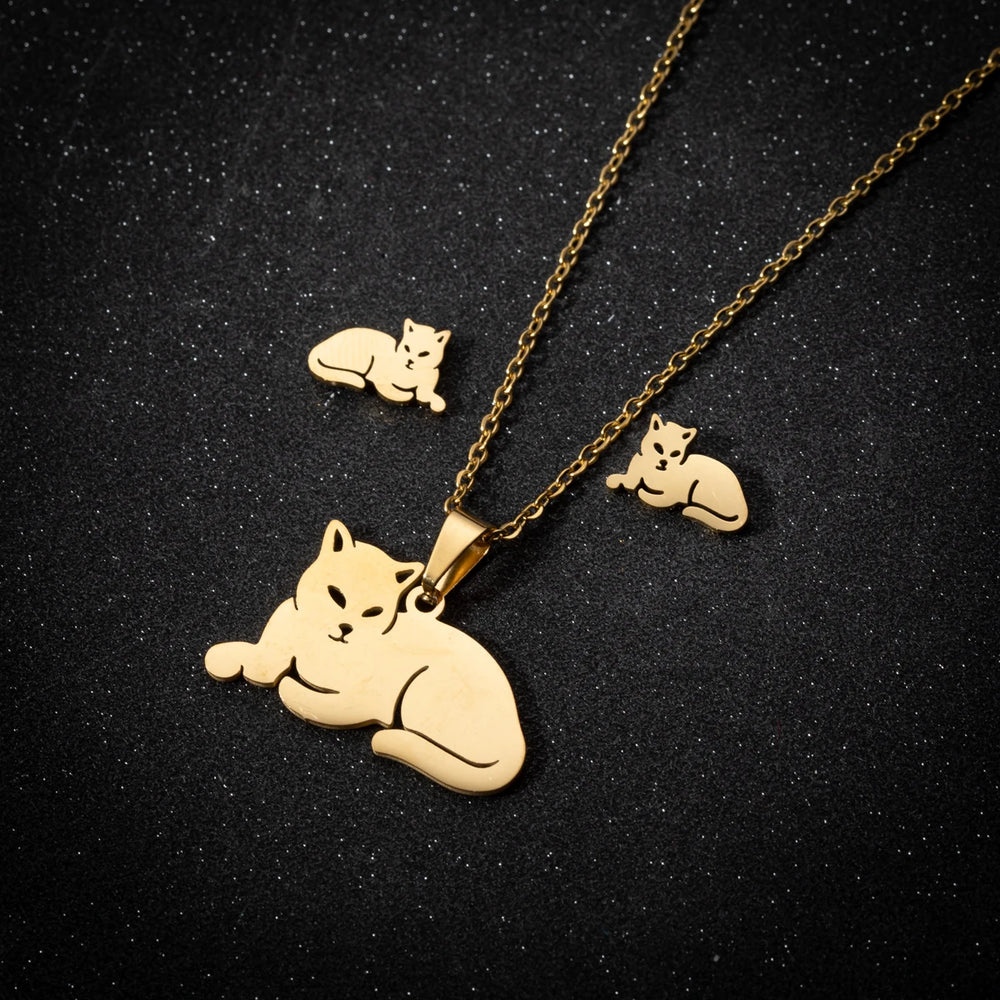 Stainless Steel Jewelry Sets For Women Necklace And Earing Anime Cute Cartoon Bow Mouse Chain Necklace Choker Desinger Charms