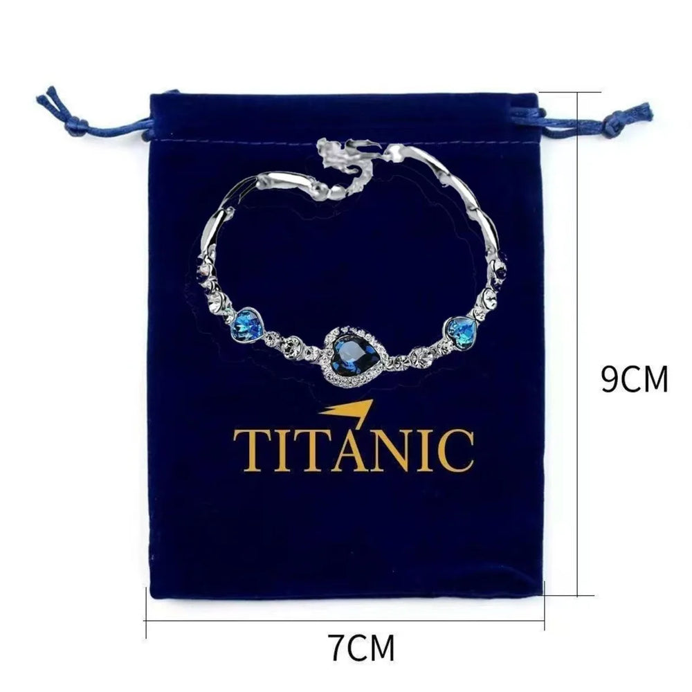 Ocean Heart Titanic Blue Pendant Necklace+Velvet Bag New Fashionable Sparkling Full Diamond Eternal Love Red Sweater Chain
