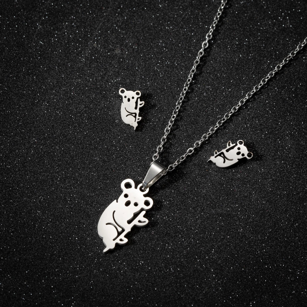 Stainless Steel Jewelry Sets For Women Necklace And Earing Anime Cute Cartoon Bow Mouse Chain Necklace Choker Desinger Charms