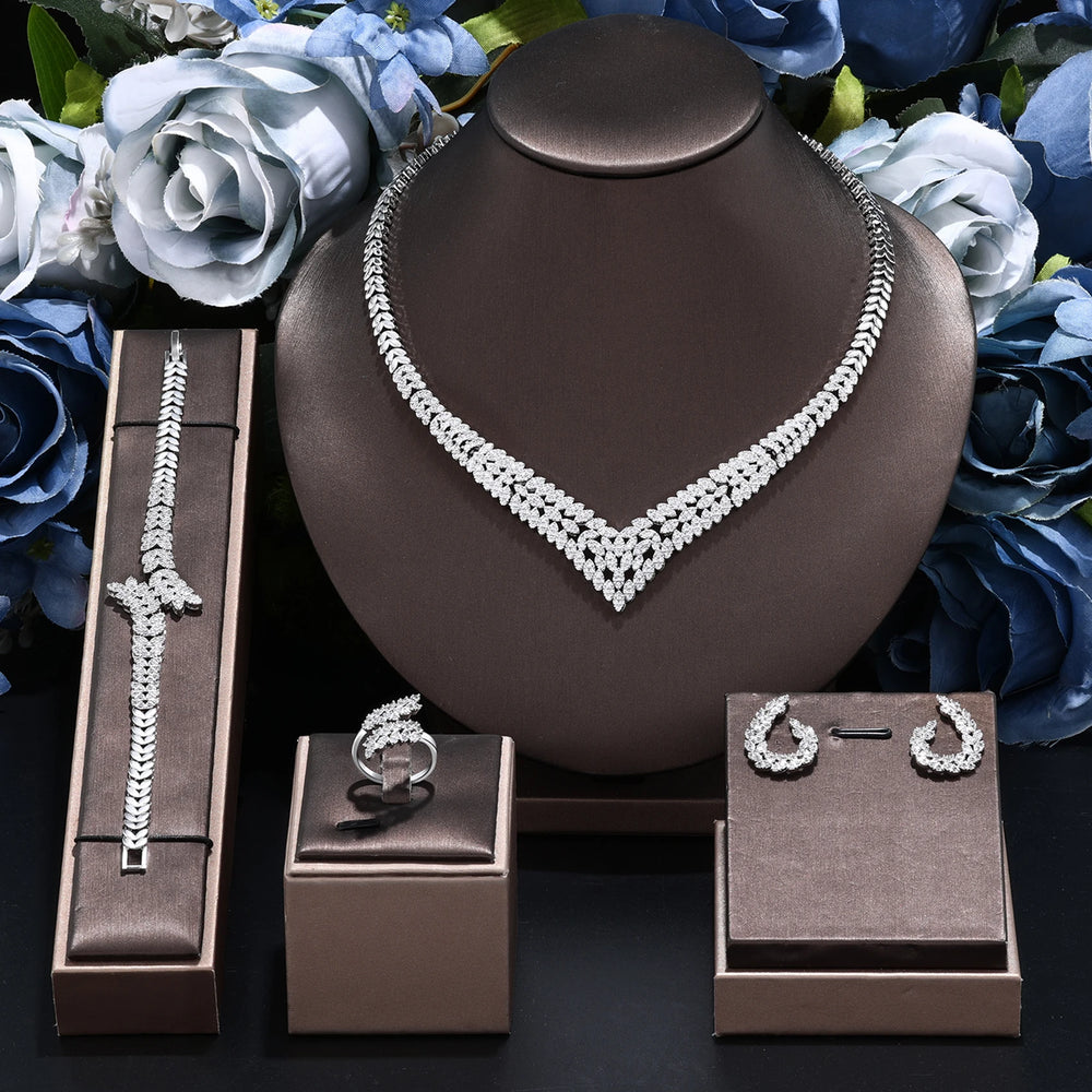 2025 New Wedding Jewelry Set for Women Saudi Arabia 4 Pieces Zirconia Bridal Jewelry Collection Necklace Set