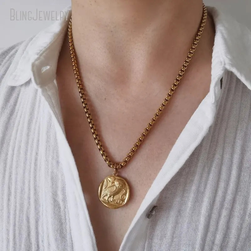 10pcs Waterproof Stainless Steel Box Chain Jewelry Lucky Six Pence U.K Elizabeth Coin Gold Color Women Medallion Necklace Tiki