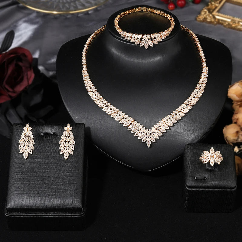 2025 Fashion Minimalist 4-piece Cubic Zirconia Bridal Wedding Jewelry Set Saudi Nigeria Women's Romantic Wedding Dress