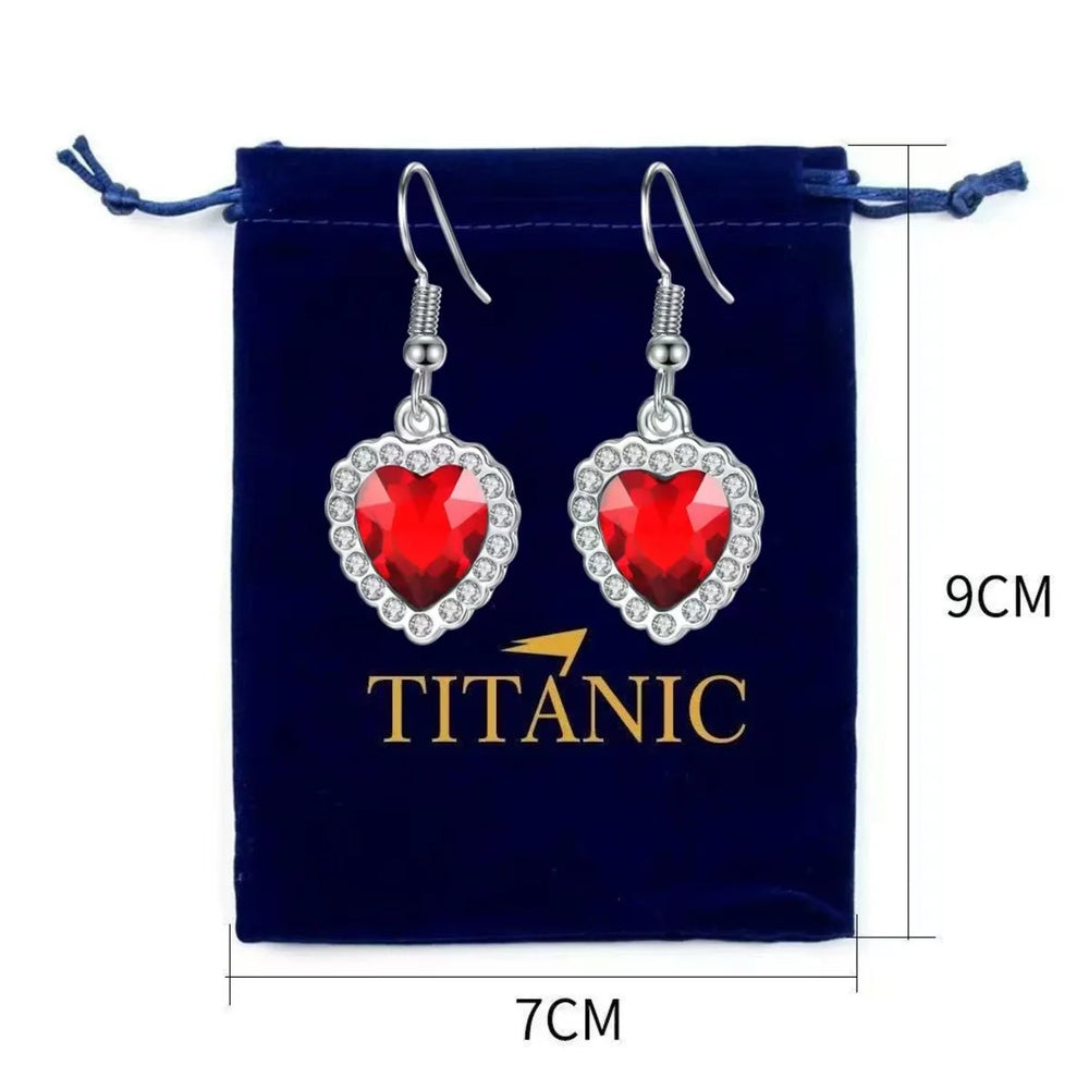 Ocean Heart Titanic Blue Pendant Necklace+Velvet Bag New Fashionable Sparkling Full Diamond Eternal Love Red Sweater Chain