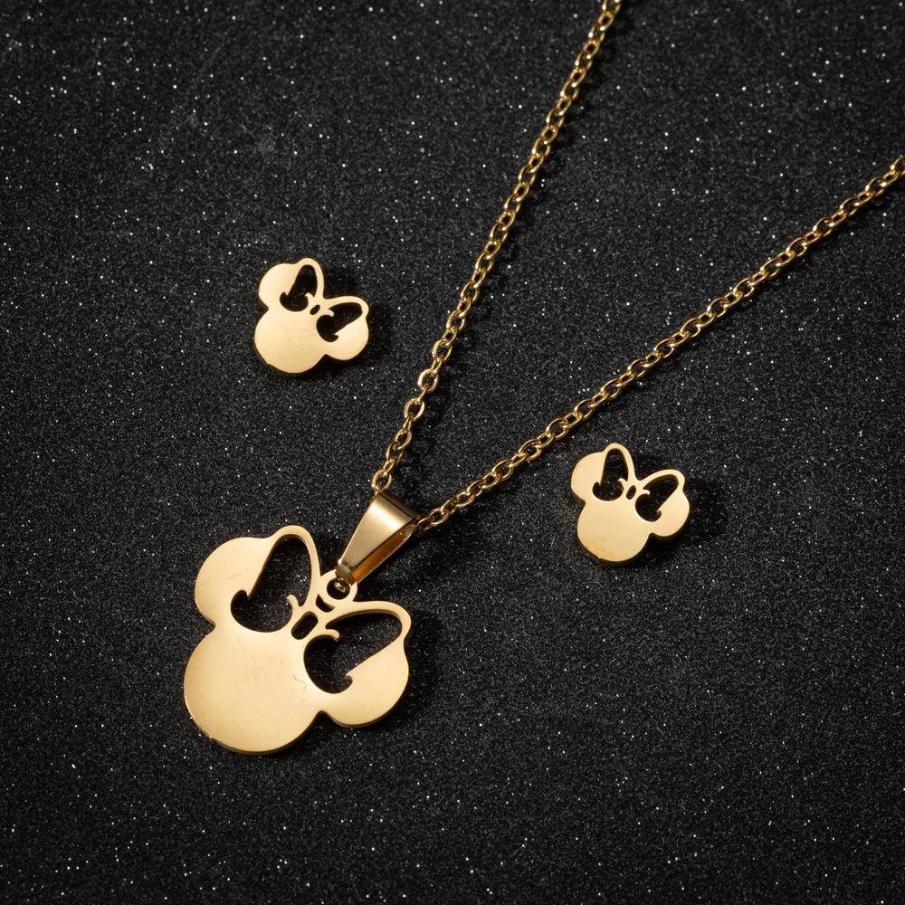 Stainless Steel Jewelry Sets For Women Necklace And Earing Anime Cute Cartoon Bow Mouse Chain Necklace Choker Desinger Charms