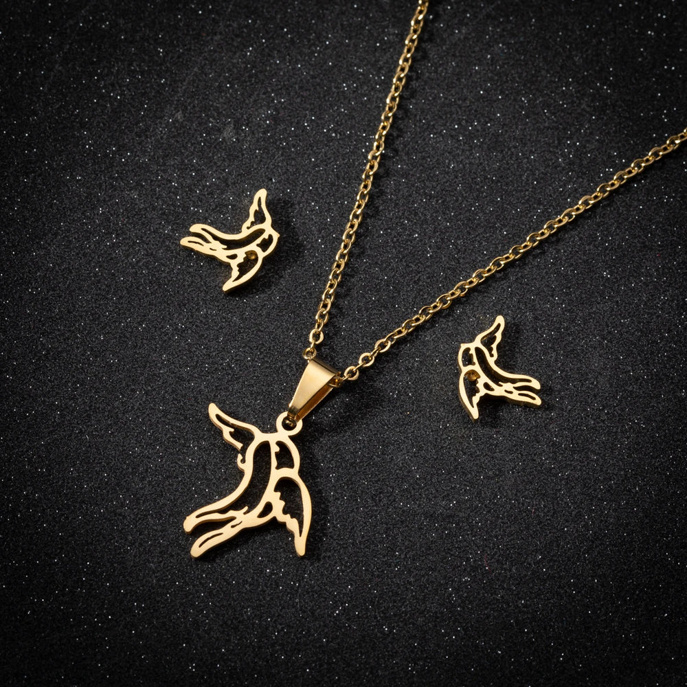 Stainless Steel Jewelry Sets For Women Necklace And Earing Anime Cute Cartoon Bow Mouse Chain Necklace Choker Desinger Charms