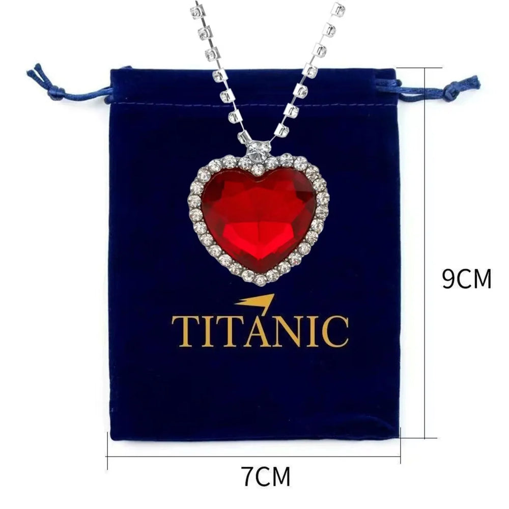Ocean Heart Titanic Blue Pendant Necklace+Velvet Bag New Fashionable Sparkling Full Diamond Eternal Love Red Sweater Chain