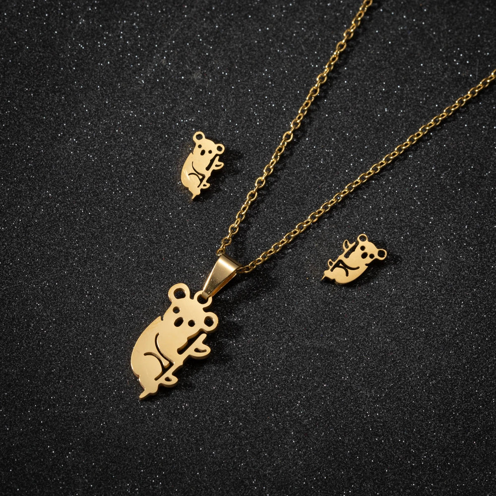 Stainless Steel Jewelry Sets For Women Necklace And Earing Anime Cute Cartoon Bow Mouse Chain Necklace Choker Desinger Charms