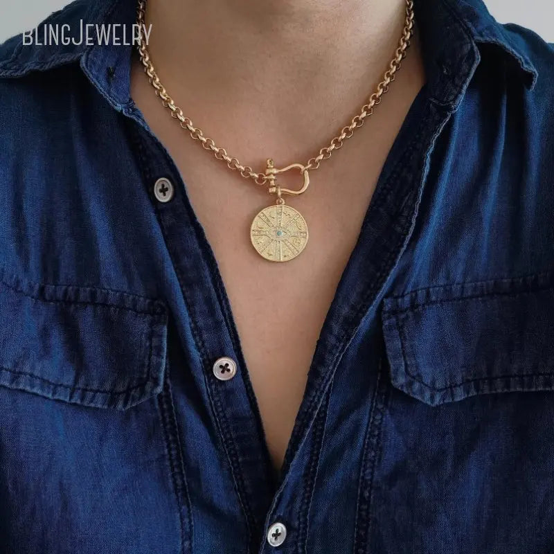 10pcs Waterproof Stainless Steel Box Chain Jewelry Lucky Six Pence U.K Elizabeth Coin Gold Color Women Medallion Necklace Tiki