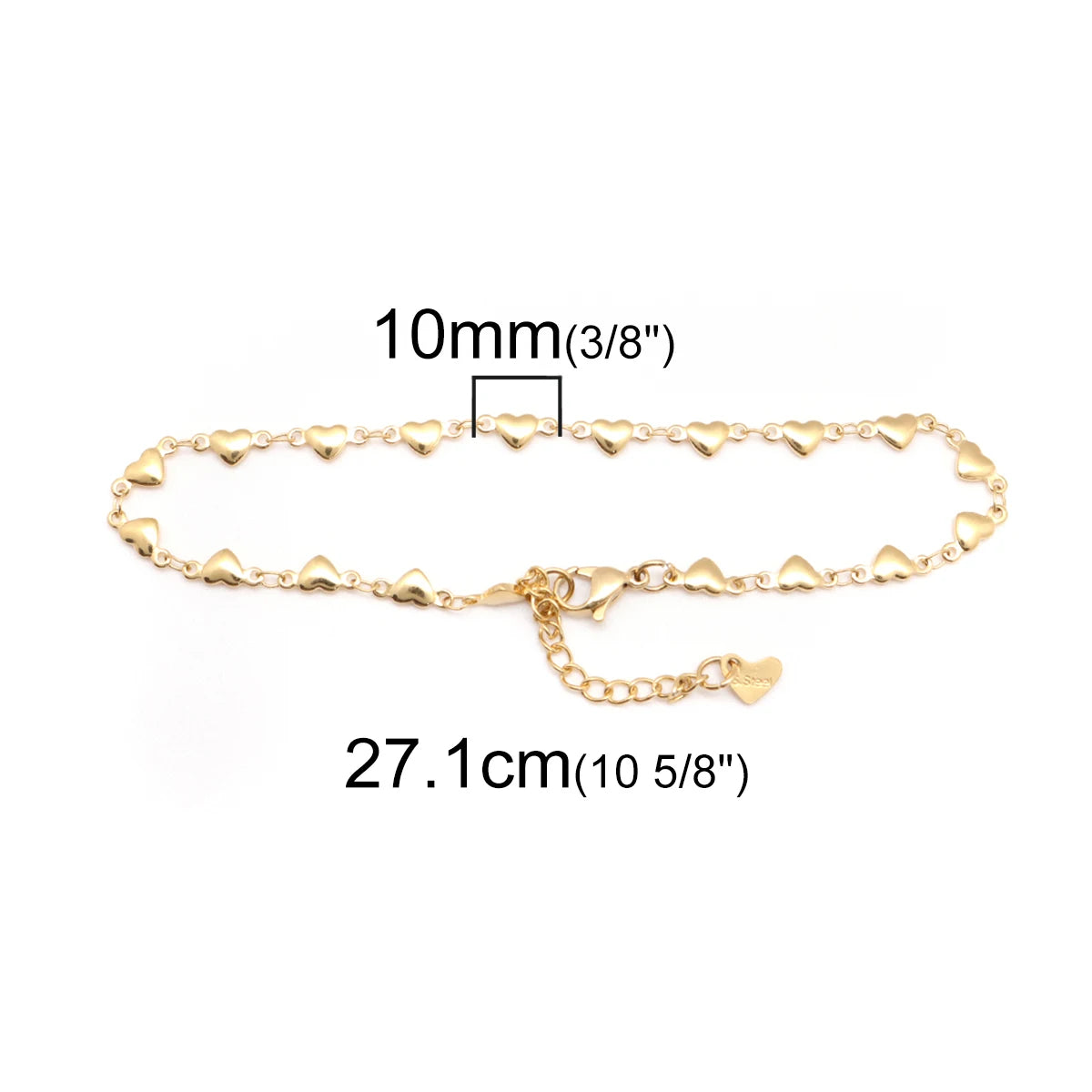 Enhance your beach look with this exquisite 304 stainless steel anklet designed for women. The anklet features a charming gold color heart chain, adding a touch of elegance to your leg accessories. Perfect for beach outings, this anklet is a must-have foot jewelry piece that will surely make a statement.