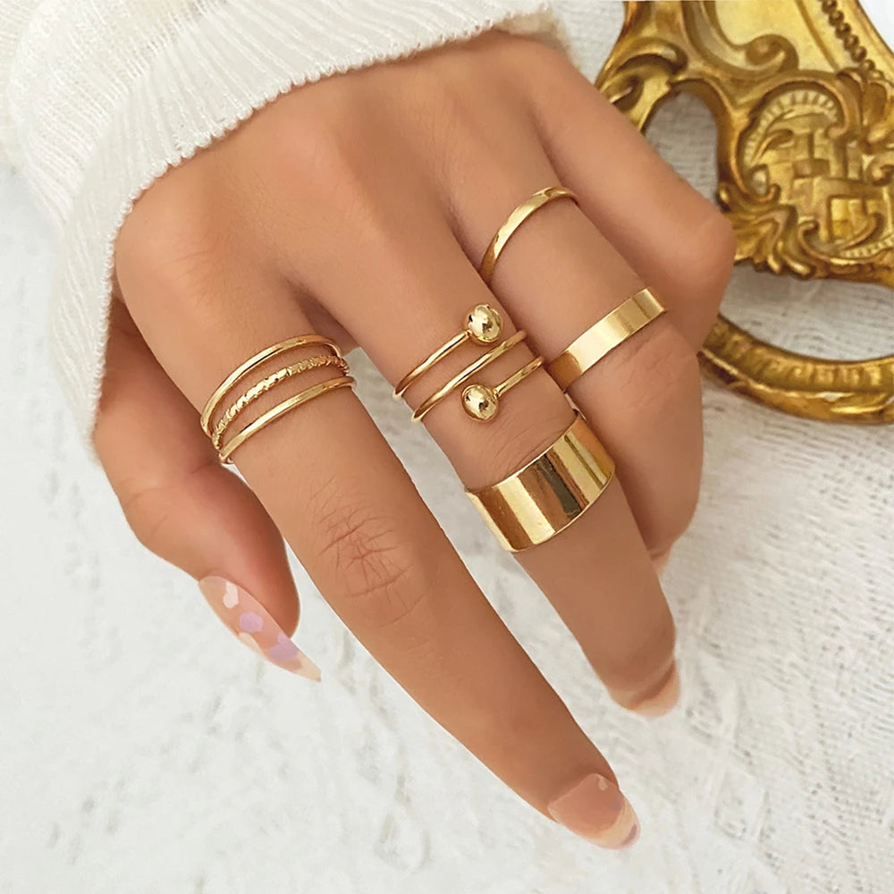 Punk Metal Geometric Ring Set for Women Vintage Minimalist Metal Wide Knuckle Ring 2024 Trend Finger Jewelry Gifts