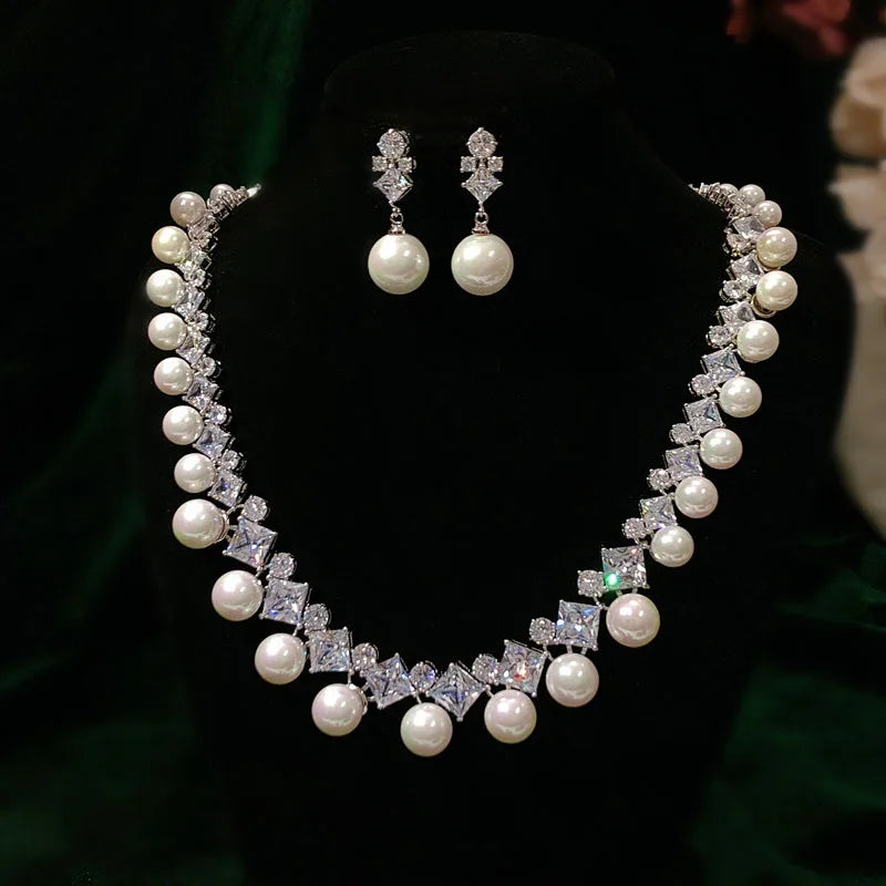 Pearl Earrings Set for Wedding Women Accessories Bridal Bijoux Engagement Jewelry Sets 100% Handmade Jewellery s021