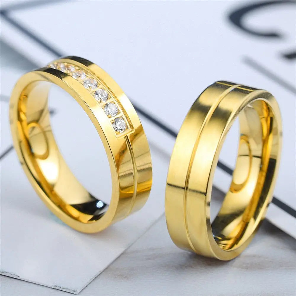 Women Men Wedding Band Rings For Love 18K Gold Plated AAA CZ Cubic Zirconia Stainless Steel Couples Ring Golden Silver Ring