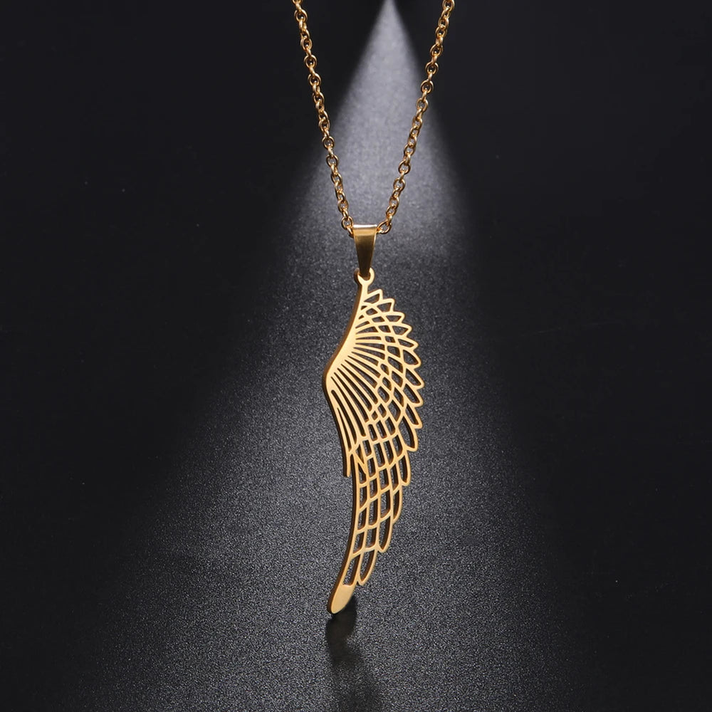 2025 Seraph Angel Wing Pendant Necklace for Women Stainless Steel Gold Color Choker Chain Necklace Fashion Jewelry Gifts