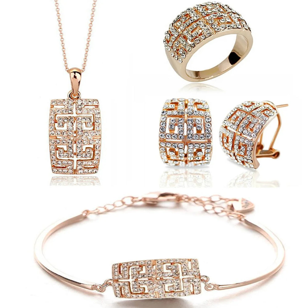 2024 New Design Hot Sale gold-color Austria Crystal Jewelry Set For Women