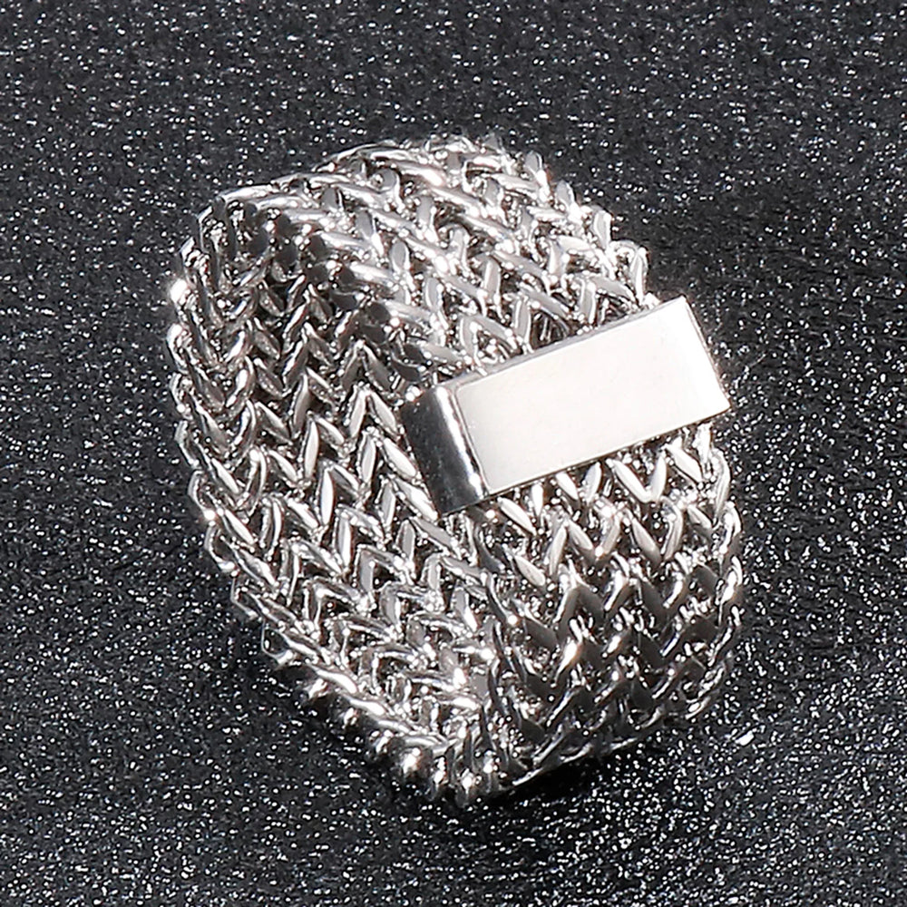 New 15mm Stainless Steel Link Chain Ring High Polished Dubai Gold Color Mesh Men Cool Jewelry Accessories Gifts