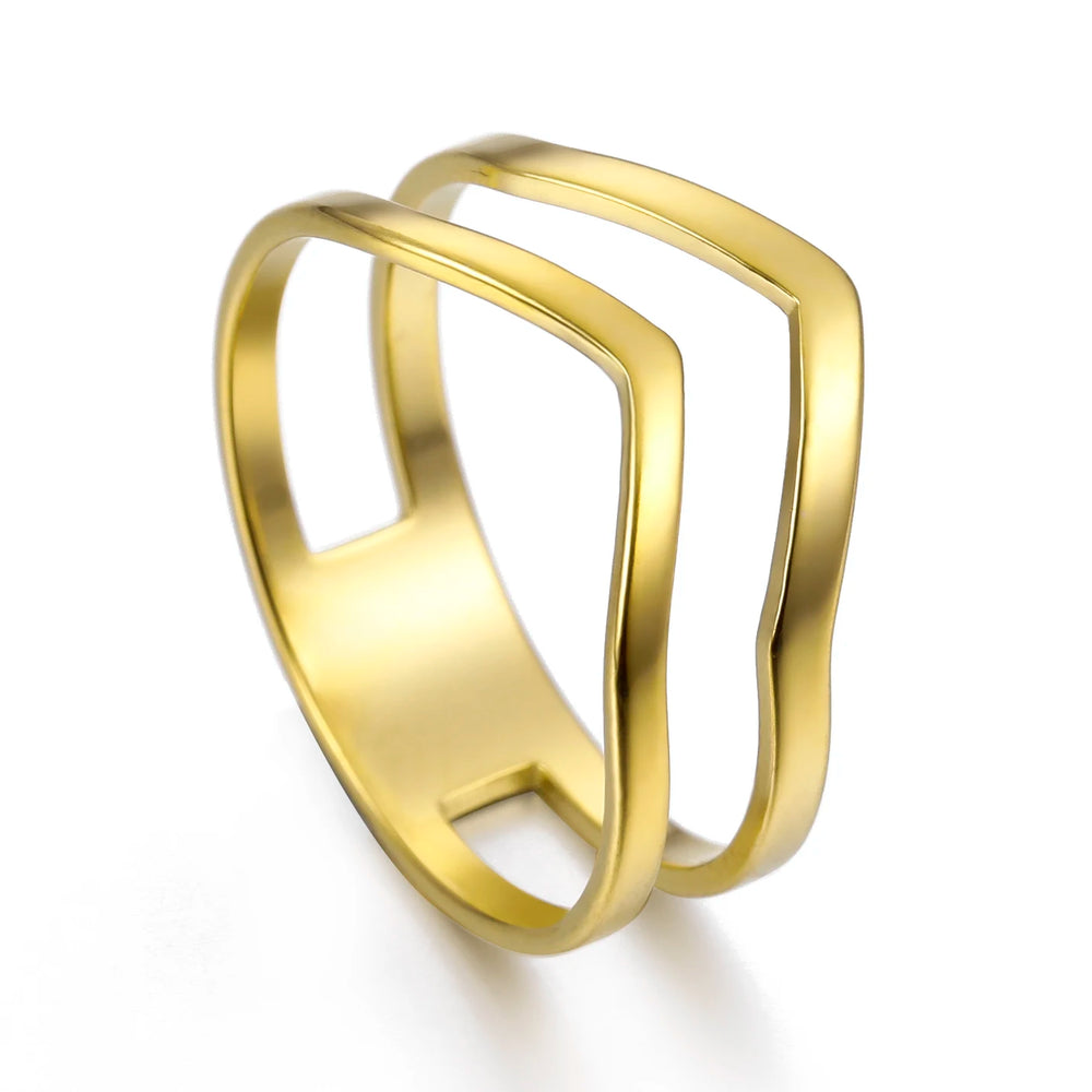 2025 Simple Geometrical Wave Ring Stainless Steel Gold Color Party Finger Rings Jewelry Birthday Gift for Women Girls