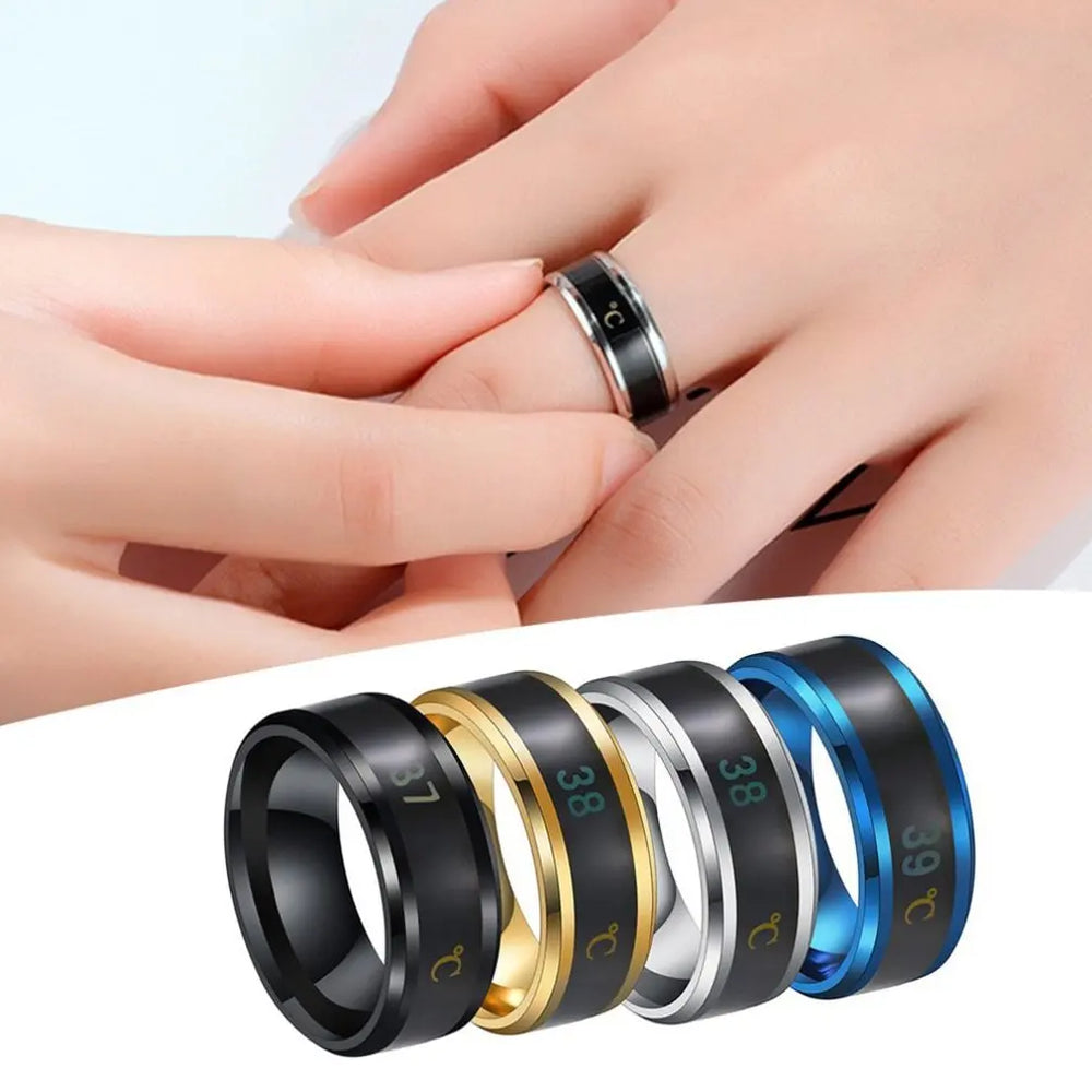 Smart Temperature Ring Stainless Steel Intelligent Temperature Sensor Couple Rings Thermometer Finger Digital Temperature Meter