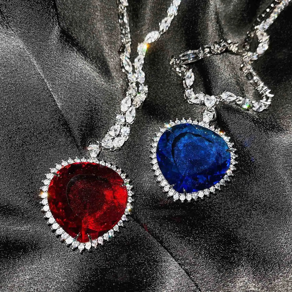 Blue Red TITANIC Heart of the Ocean Necklaces for Women Romantic Crystal Chain Pendant Necklaces Valentine's Day Jewelry Gift