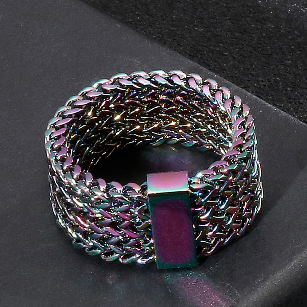 New 15mm Stainless Steel Link Chain Ring High Polished Dubai Gold Color Mesh Men Cool Jewelry Accessories Gifts