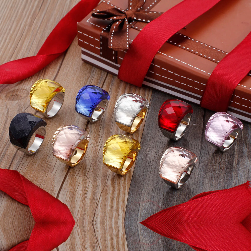 Elevate your style with our exquisite collection of Bohemia Crystal Women Wedding Rings. Crafted with precision, these rings feature a stunning blend of gold and stainless steel, creating a timeless and elegant look. Adorned with colorful stones, they add a touch of glamour to any occasion, be it a party or an engagement. Indulge in the beauty of these rings and make a statement with our luxurious and captivating jewelry.