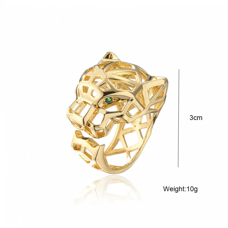 2025 New Fashion Statement Big Animal Ring For Women Girl Party Jewelry Gold Color Hollow Leopard Open Ring Wholesale