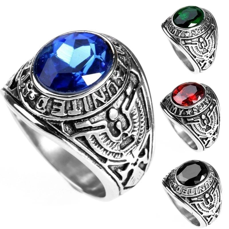 New Trendy Round Bohemian Crystal Inlaid Ring Men's Ring Letter Rune Pattern Metal Ring Accessories Party Jewelry