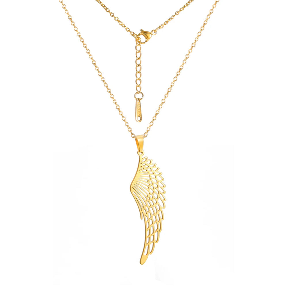 2025 Seraph Angel Wing Pendant Necklace for Women Stainless Steel Gold Color Choker Chain Necklace Fashion Jewelry Gifts