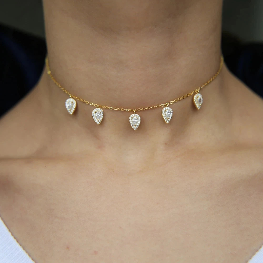 Luxury 925 Sterling Silver Wedding Engagement Gift Sparking Tear Drop Charm Fashion Women Cute Girl Shiny Cz Necklace Choker2025