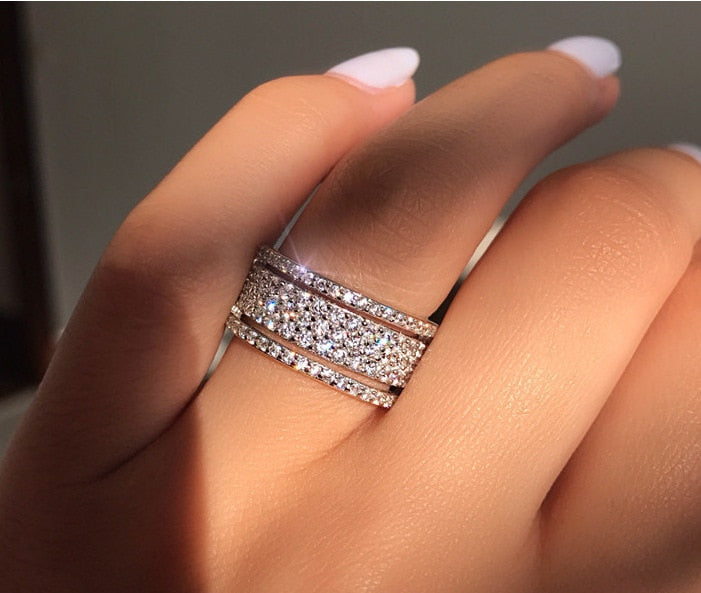 3 Round Silver Color Ring with Bling Zircon Stone