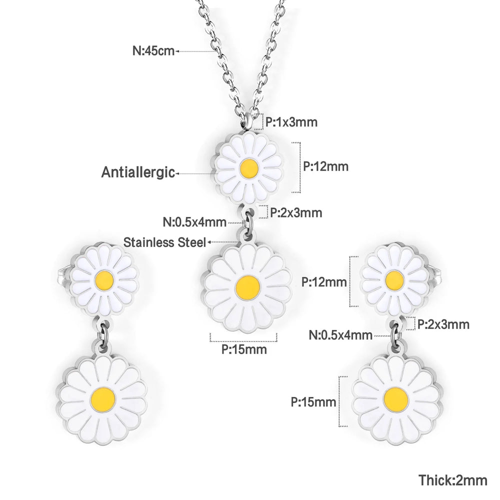 Jewelry Sets Yellow Flowers Pendant Necklace Earrings Stainless Steel For Women Gold Color 2023 Trendy Summer Wholesale