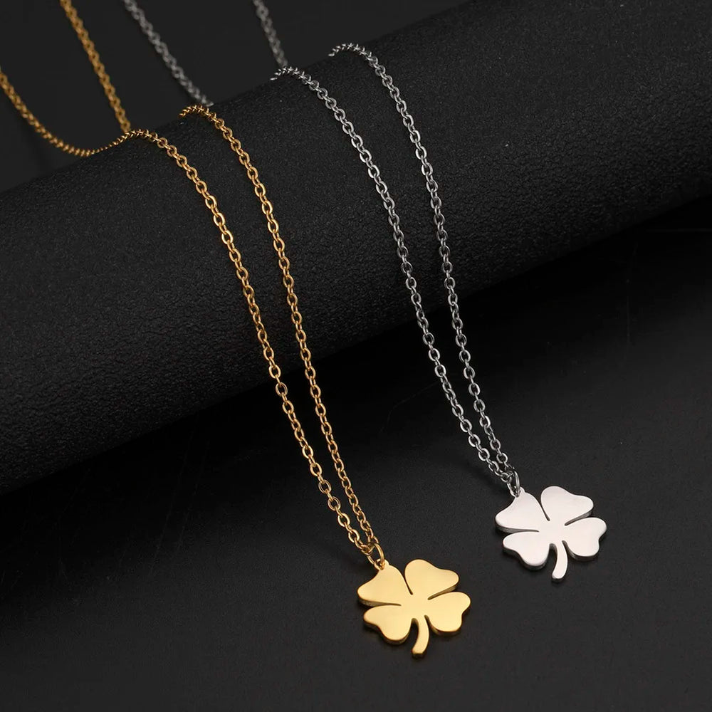 2025 Lucky Clover Pendant Necklace Stainless Steel Gold Color Double Layer Chain Necklaces for Women Girls Jewelry Gift