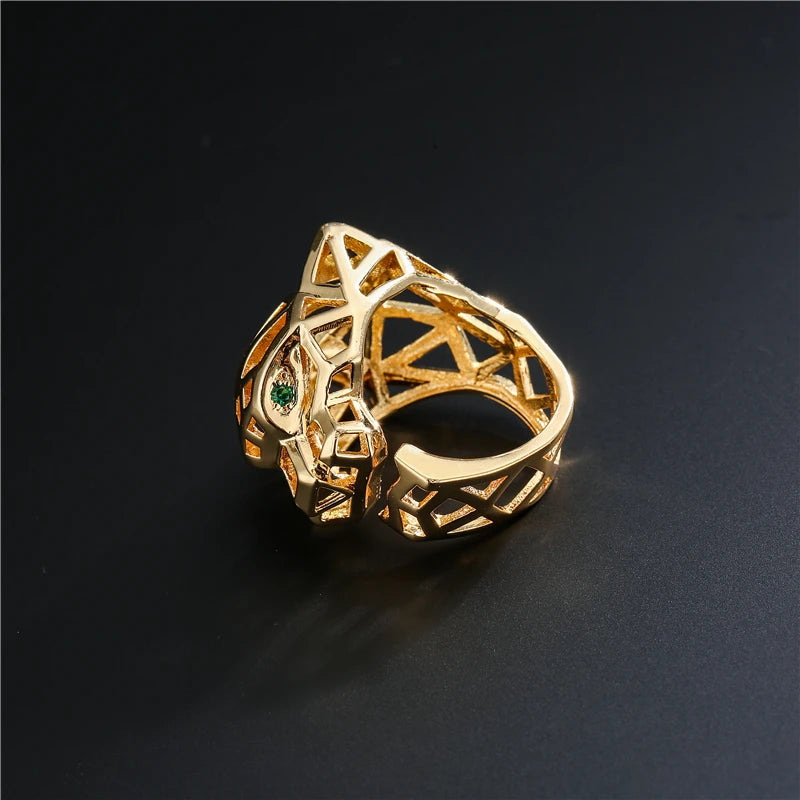 2025 New Fashion Statement Big Animal Ring For Women Girl Party Jewelry Gold Color Hollow Leopard Open Ring Wholesale