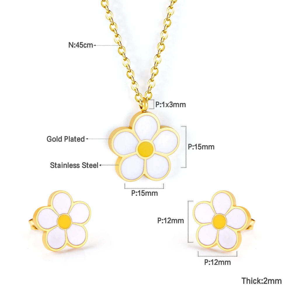 Jewelry Sets Yellow Flowers Pendant Necklace Earrings Stainless Steel For Women Gold Color 2023 Trendy Summer Wholesale