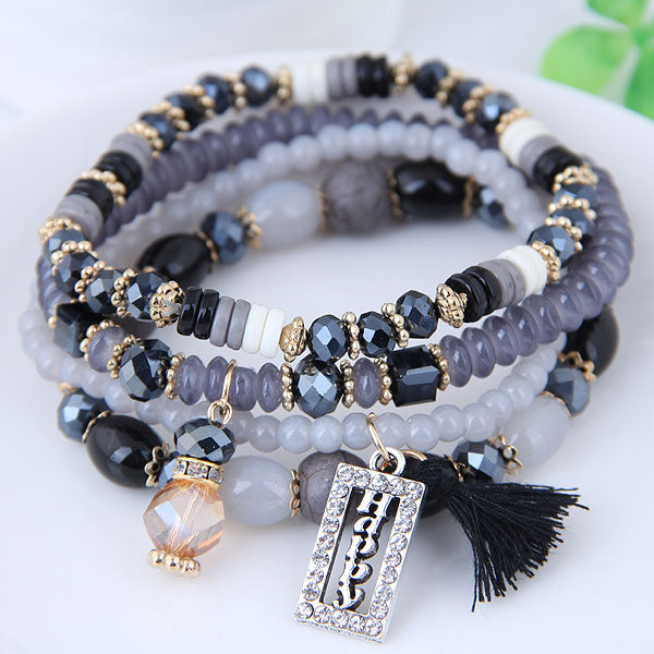 Behold the stunning beauty and artistry of our Bohemian Beads Crystal Charms bracelets! A stylish trend starter, this piece features a stunning round shape, crafted from stone beads and weighing a lightweight 43g. With a size of 170mm, it's perfect for any woman's wrist. Get the perfect balance between fashion-forward and timeless - order now!
