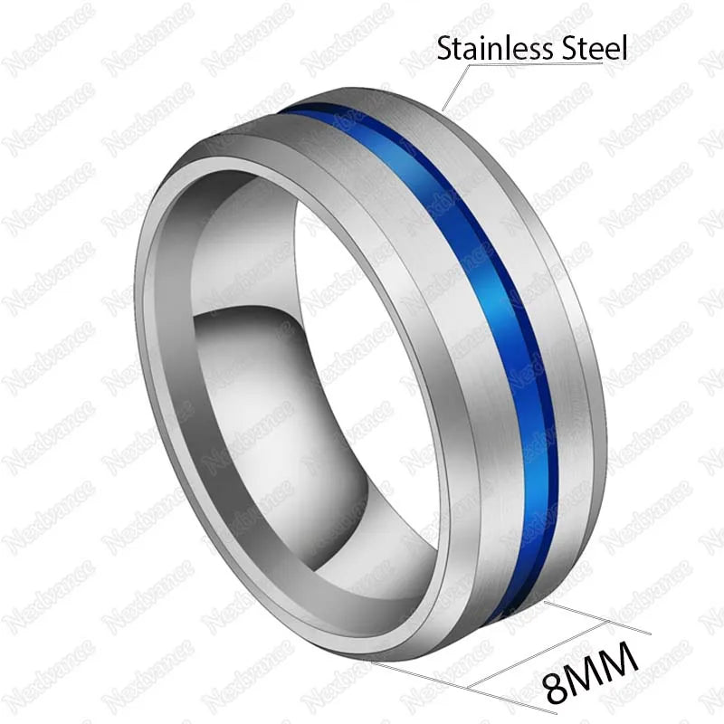 Nextvance Trendy 8MM Stainless Steel Black Blue Groove Ring For Men Wedding Bands Rainbow Rings Male Jewelry Drop shipping