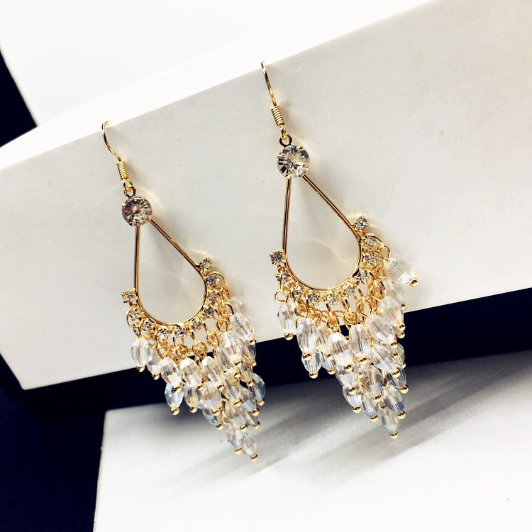 Crystal Beads Long Earrings