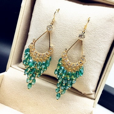 Crystal Beads Long Earrings