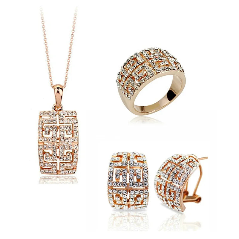 2024 New Design Hot Sale gold-color Austria Crystal Jewelry Set For Women