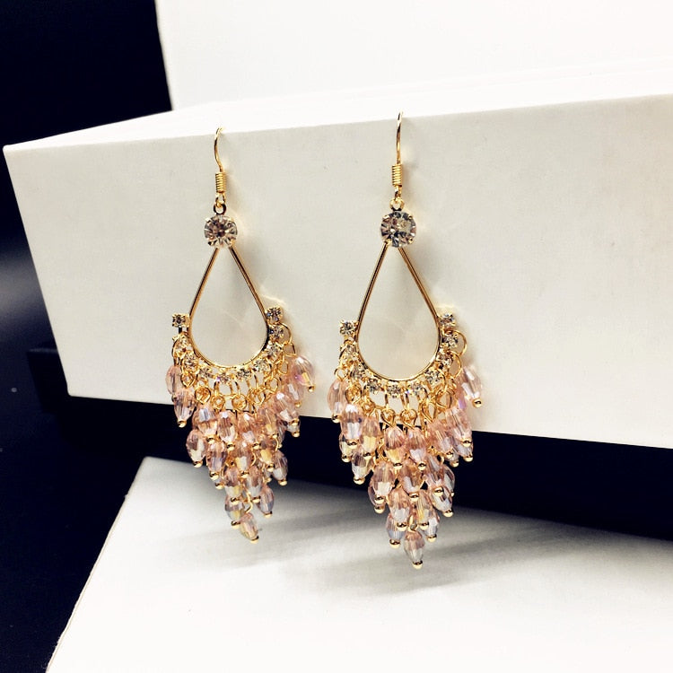 Crystal Beads Long Earrings