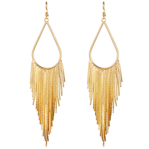 Boho Gold Long Tassels Earrings
