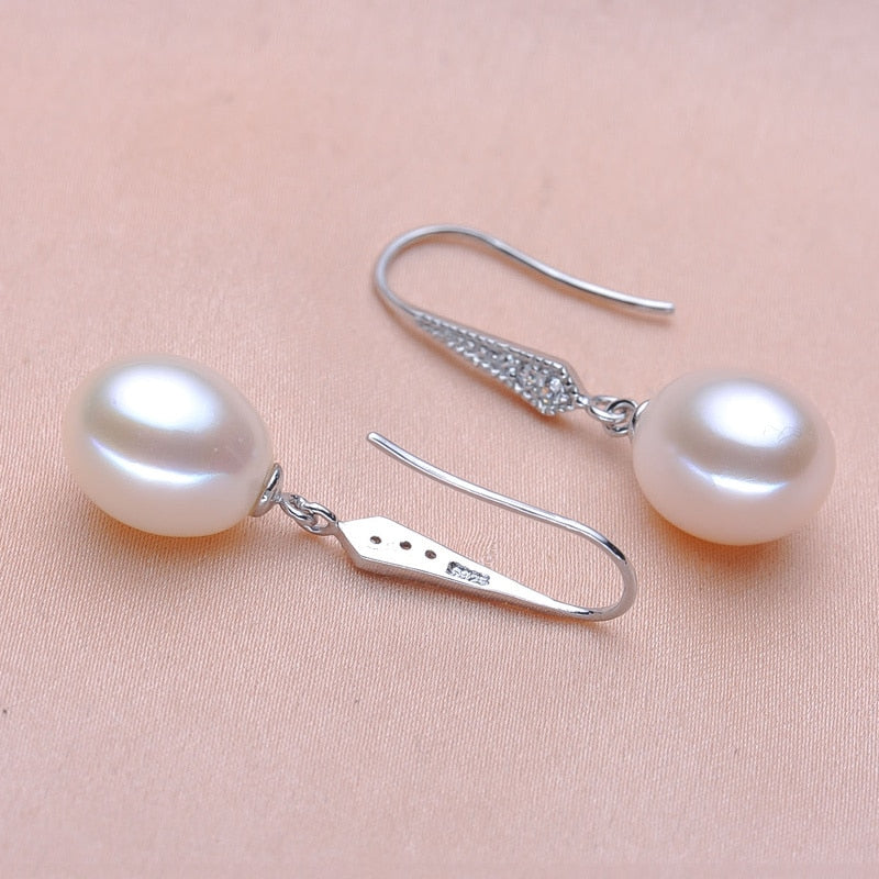 Real 925 Sterling Silver Teardrop Pearl Earrings