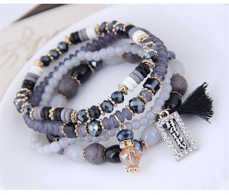Behold the stunning beauty and artistry of our Bohemian Beads Crystal Charms bracelets! A stylish trend starter, this piece features a stunning round shape, crafted from stone beads and weighing a lightweight 43g. With a size of 170mm, it's perfect for any woman's wrist. Get the perfect balance between fashion-forward and timeless - order now!