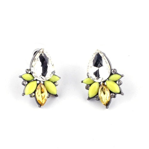 Black Resin Sweet Metal with Gems Stud Earrings