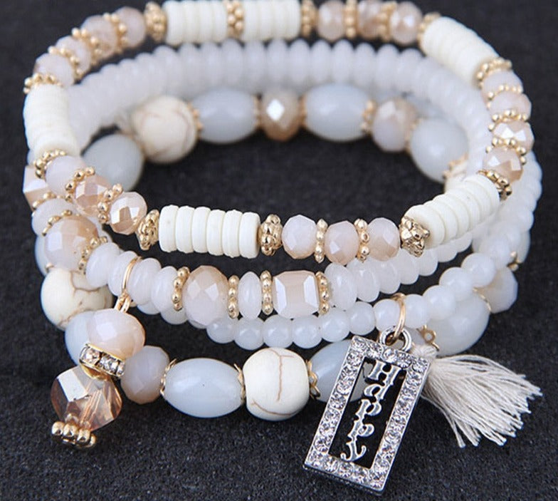 Behold the stunning beauty and artistry of our Bohemian Beads Crystal Charms bracelets! A stylish trend starter, this piece features a stunning round shape, crafted from stone beads and weighing a lightweight 43g. With a size of 170mm, it's perfect for any woman's wrist. Get the perfect balance between fashion-forward and timeless - order now!