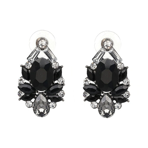 Black Resin Sweet Metal with Gems Stud Earrings
