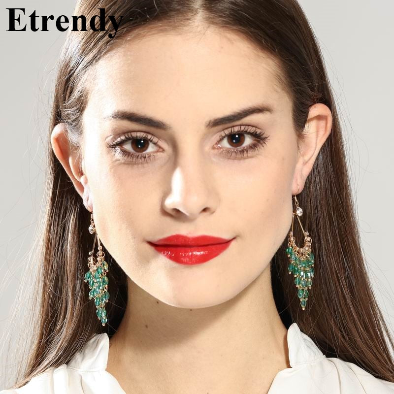 Crystal Beads Long Earrings