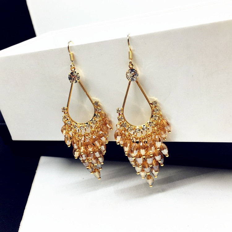 Crystal Beads Long Earrings