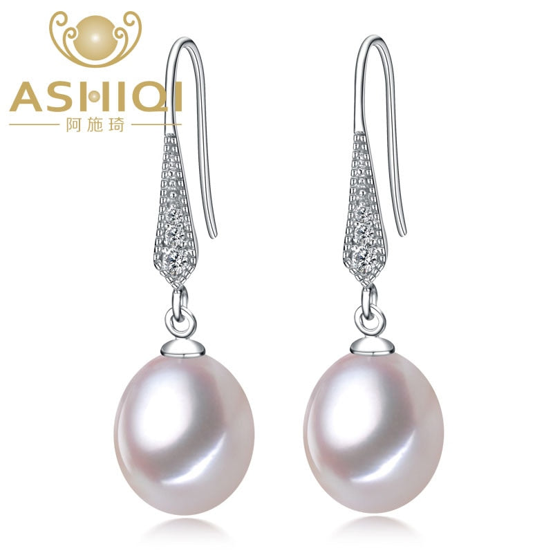 Real 925 Sterling Silver Teardrop Pearl Earrings