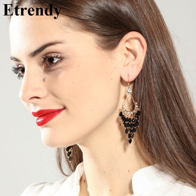 Crystal Beads Long Earrings